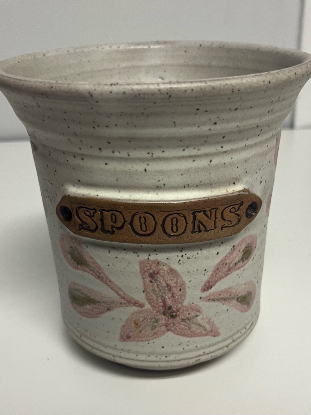 Spoons Ceramic Utensil Holder - Pink Floral